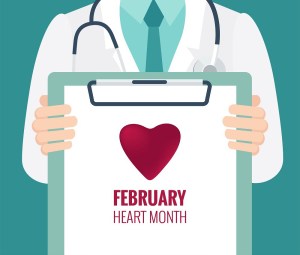 Animation of doctor holding clipboard that reads, February heart month